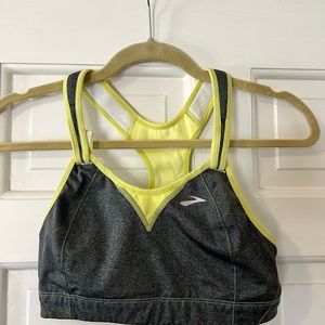 Brooks Running Sports Bra in grey and yelllow